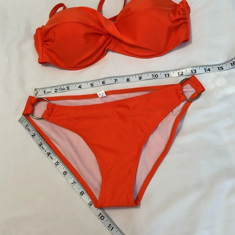 NWOT szL orange bikini structured cups removable halter straps bottom side rings Size L - Image 10