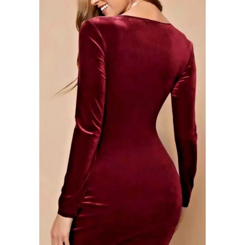 NWT Alex Marie Nikki Surplice V-Neck Long Sleeve Mahogany Velvet Dress - Image 5