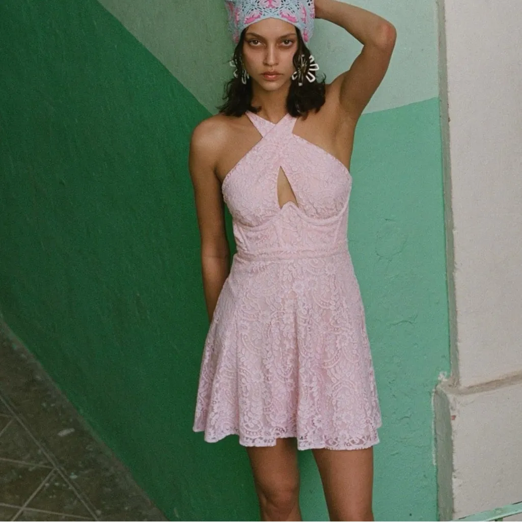 For Love And Lemons Carmela Halter Mini Dress Lilac Lace Medium Dainty Coquette - Image 4