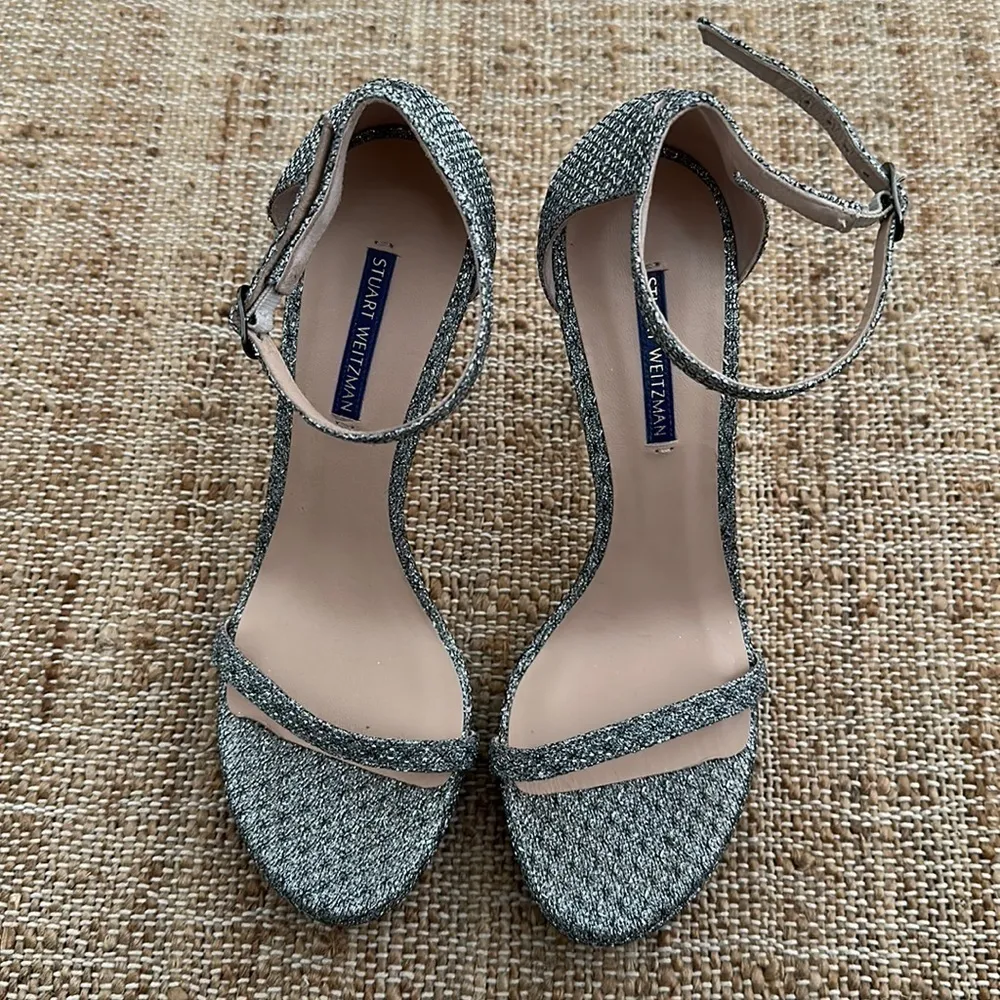 Stuart Weitzman Nudist Disco Heel Silver Metallic Platform Stiletto 9.5 - Image 2