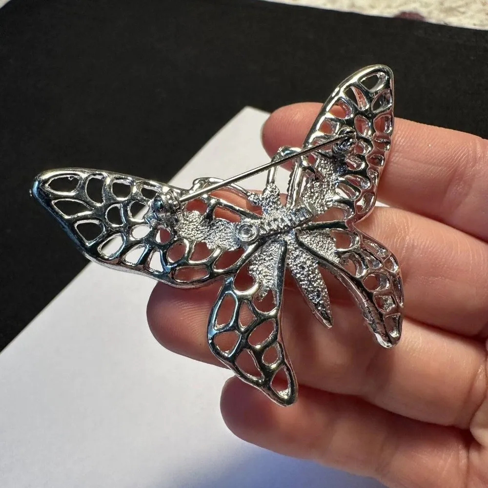 Signed Sarah Coventry Butterfly Insect Brooch Pin Silver Tone - Image 7