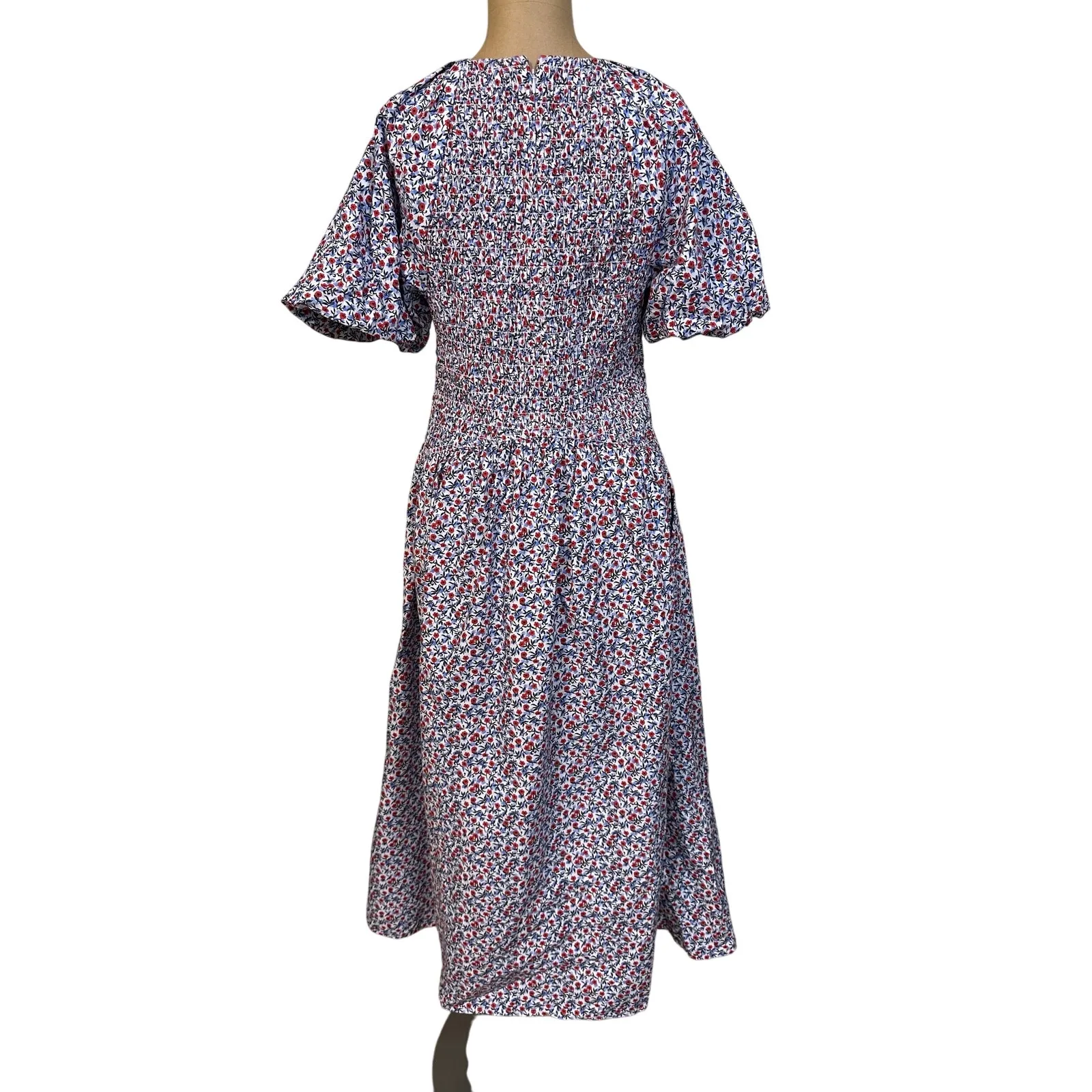 J.Crew Meadow Dress Poppy Cotton Poplin Midi Floral Puff Sleeve Smocked Small - Image 9