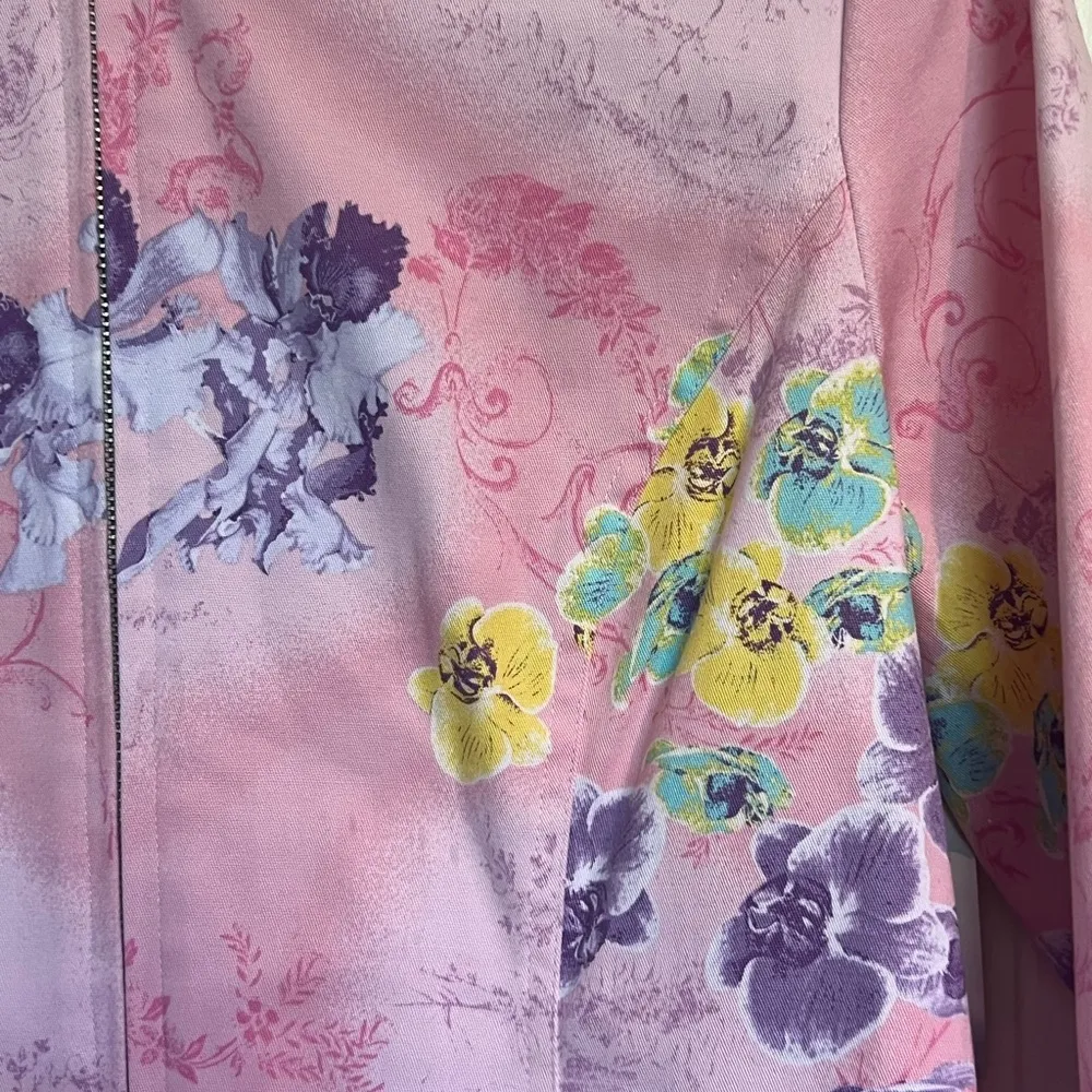Erin London Vintage Pink Floral Zip Jacket Sz M Size M - Image 3