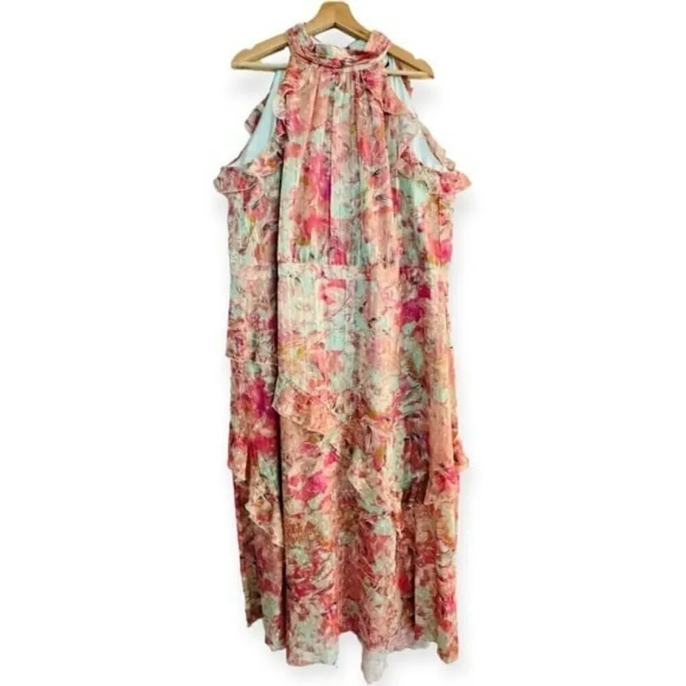 ALEX MARIE Fiona Halter Floral Asymmetric Hem Ruffled Maxi Dress Size 20W NEW - Image 5