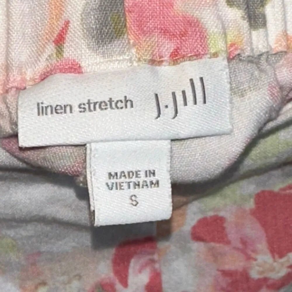 J. Jill Pants Floral Watercolor Linen Blend Crop Skinny Fit Pants Pink - Image 7