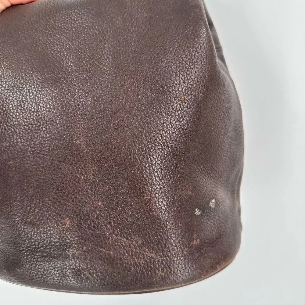 Stone‎ Mountain Dark Chocolate Brown Pebbled Leather Brass Grommet Bucket Bag - Image 15