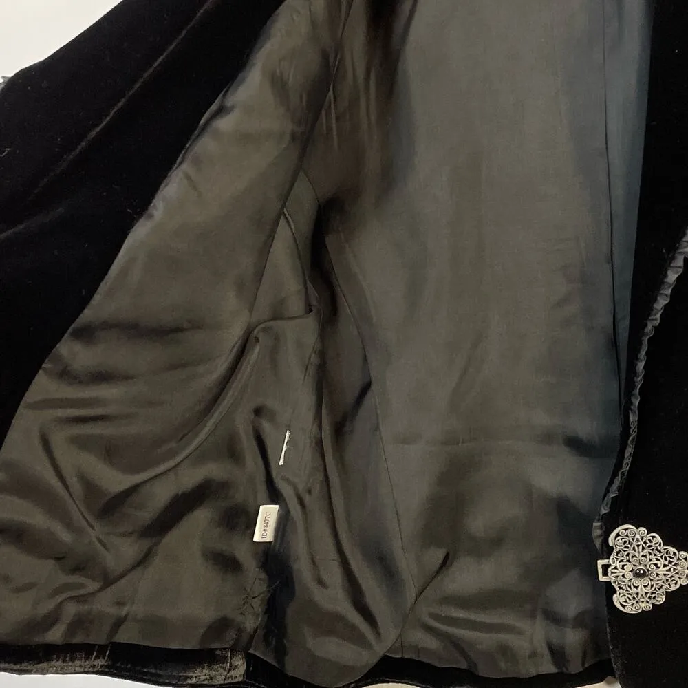 Ann Taylor  Cropped Black velvet Blazer Jacket Gothic Ruffle Ribbon trim 10 - Image 9