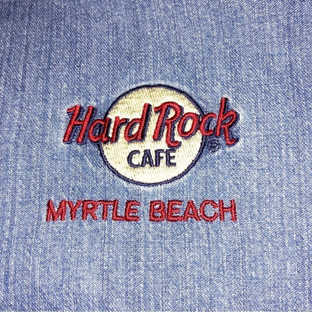 VintageHard Rock Cafe Myrtle Beach Sleeveless Denim Jean Shirt Size L - Image 9