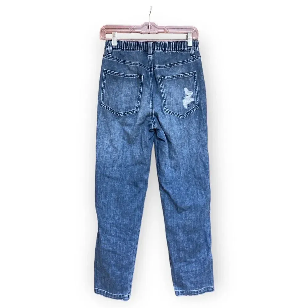 AERIE American Eagle Easy Denim Drawstring Elastic Waist Pull On Jeans XS - Image 3