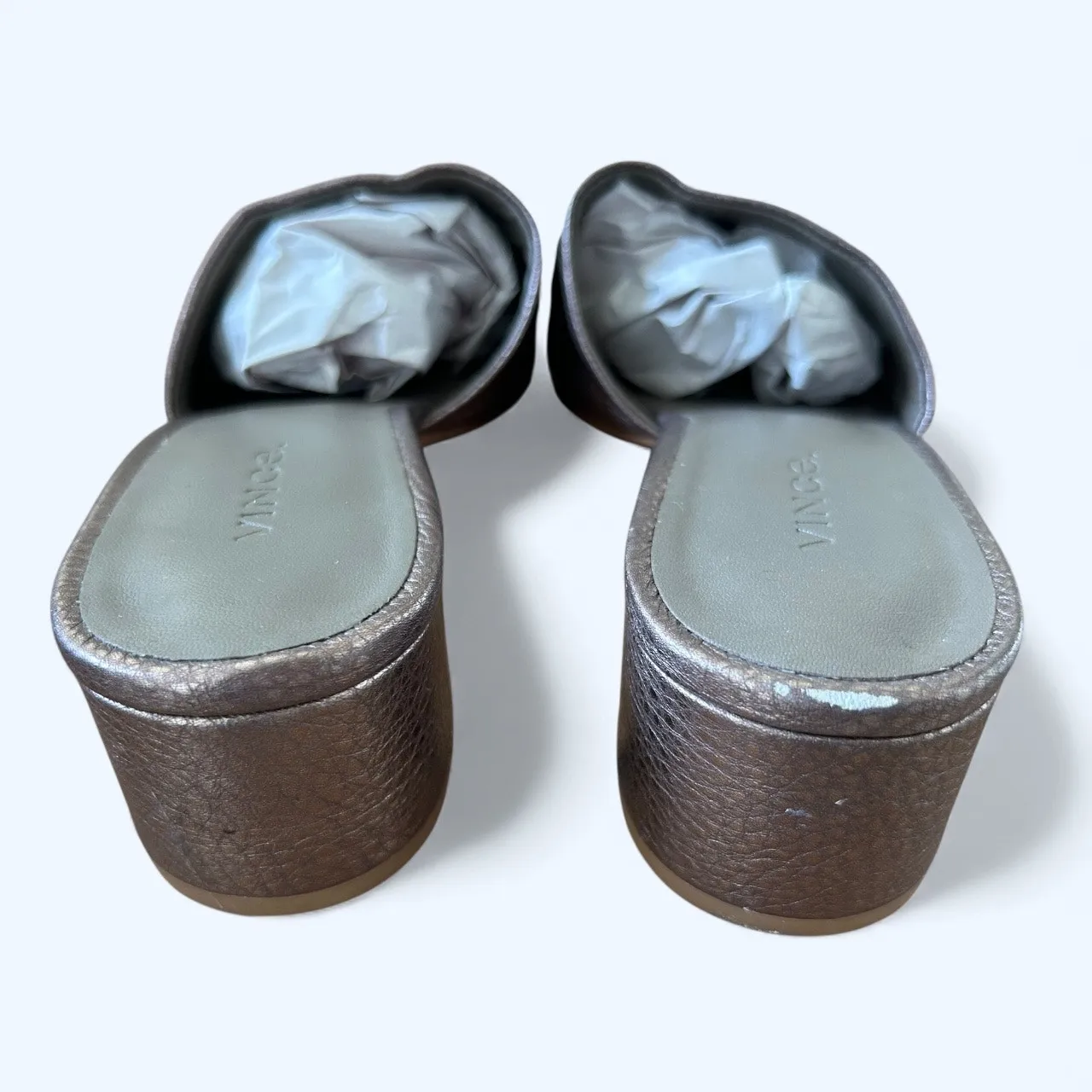 Vince Karissa Metallic Leather Slide Block Heel Sandals women's  Size 8 M - Image 3