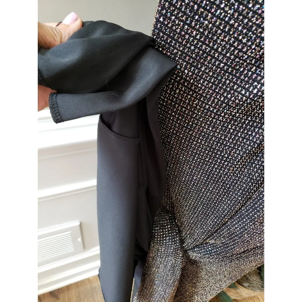 Trixx Long Maxi Dress Womens Size Medium Black Nylon Rhinestone Off The Shoulder - Image 14