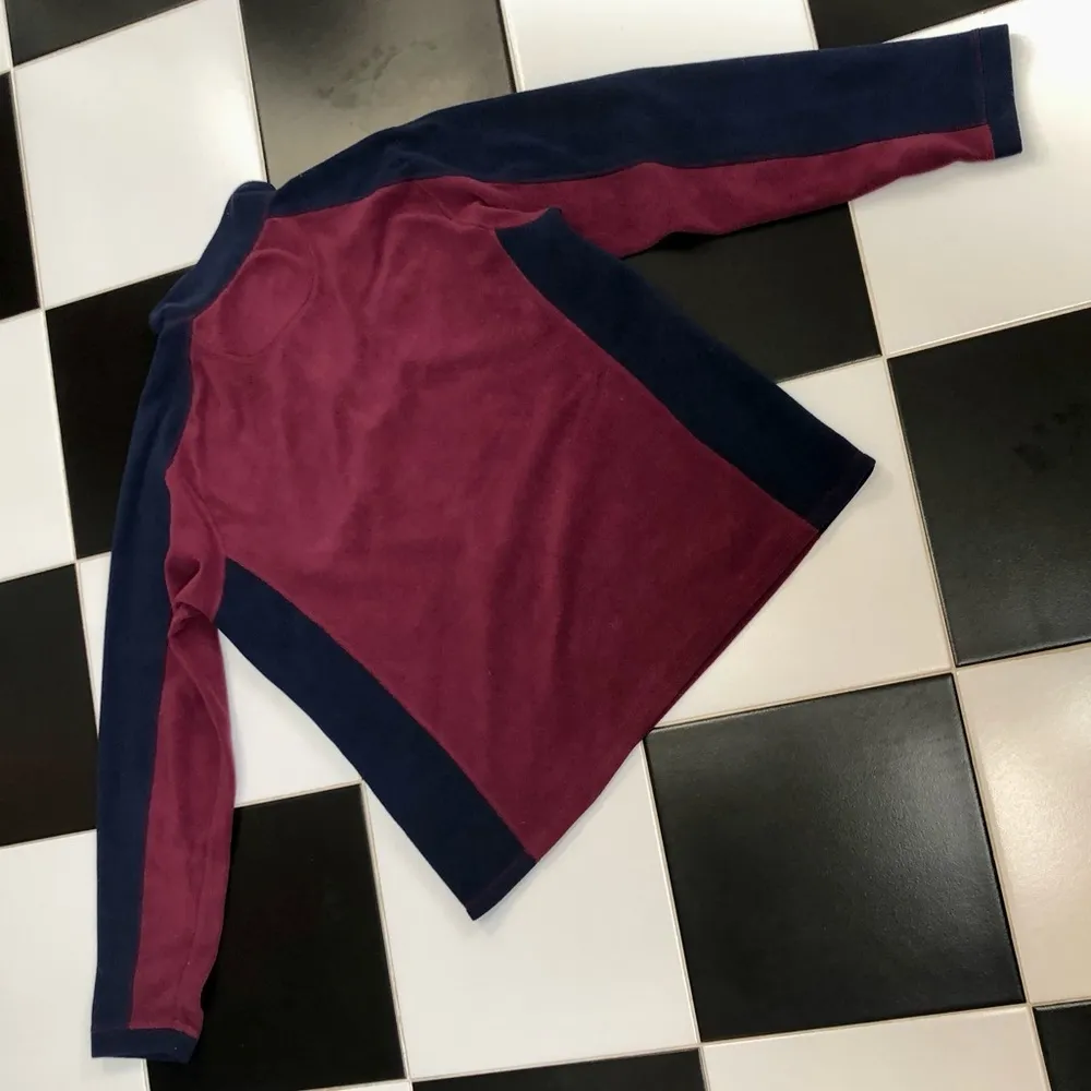 LL Bean Fleece Pullover Jacket Quarter Zip Burgundy & Navy Blue Unisex sz L - Image 6