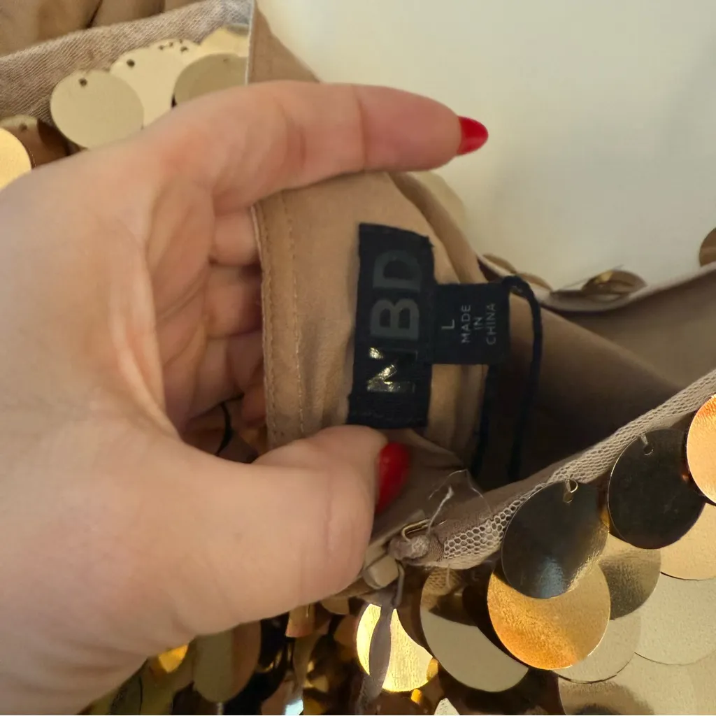 NBD Jenna Metallic Gold Sequin Gown Dress L NWT - Image 7