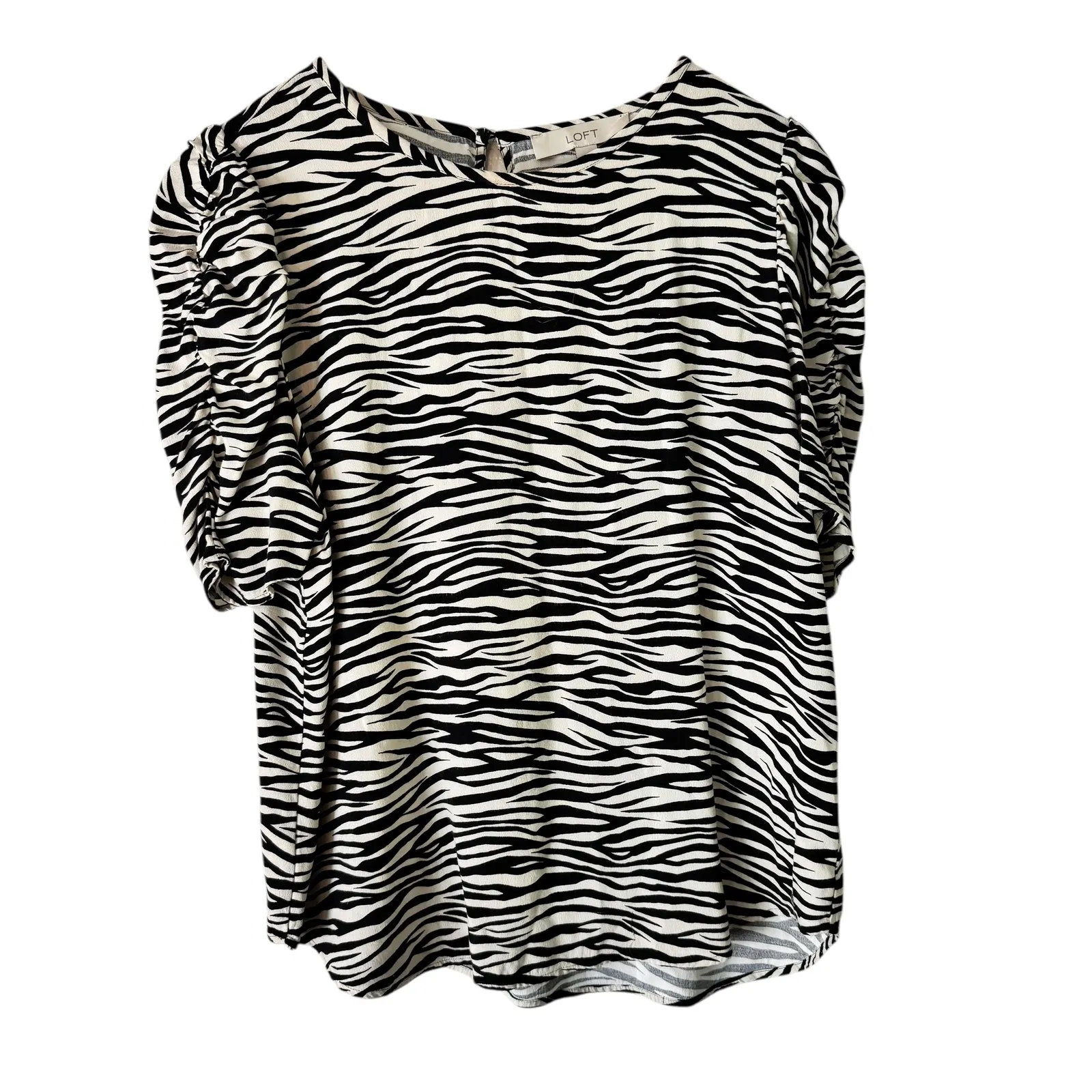 Loft ‎ Zebra Print Top Puff Sleeve Blouse Casual Everyday Trendy Medium - Image 7