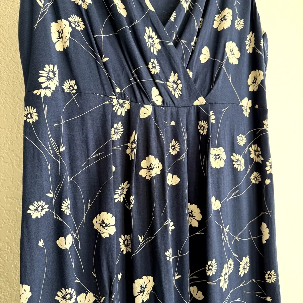 Navy Blue Floral Sleeveless Dress Stretchy Soft Knit Pullover Comfy Everyday Fit - Image 7