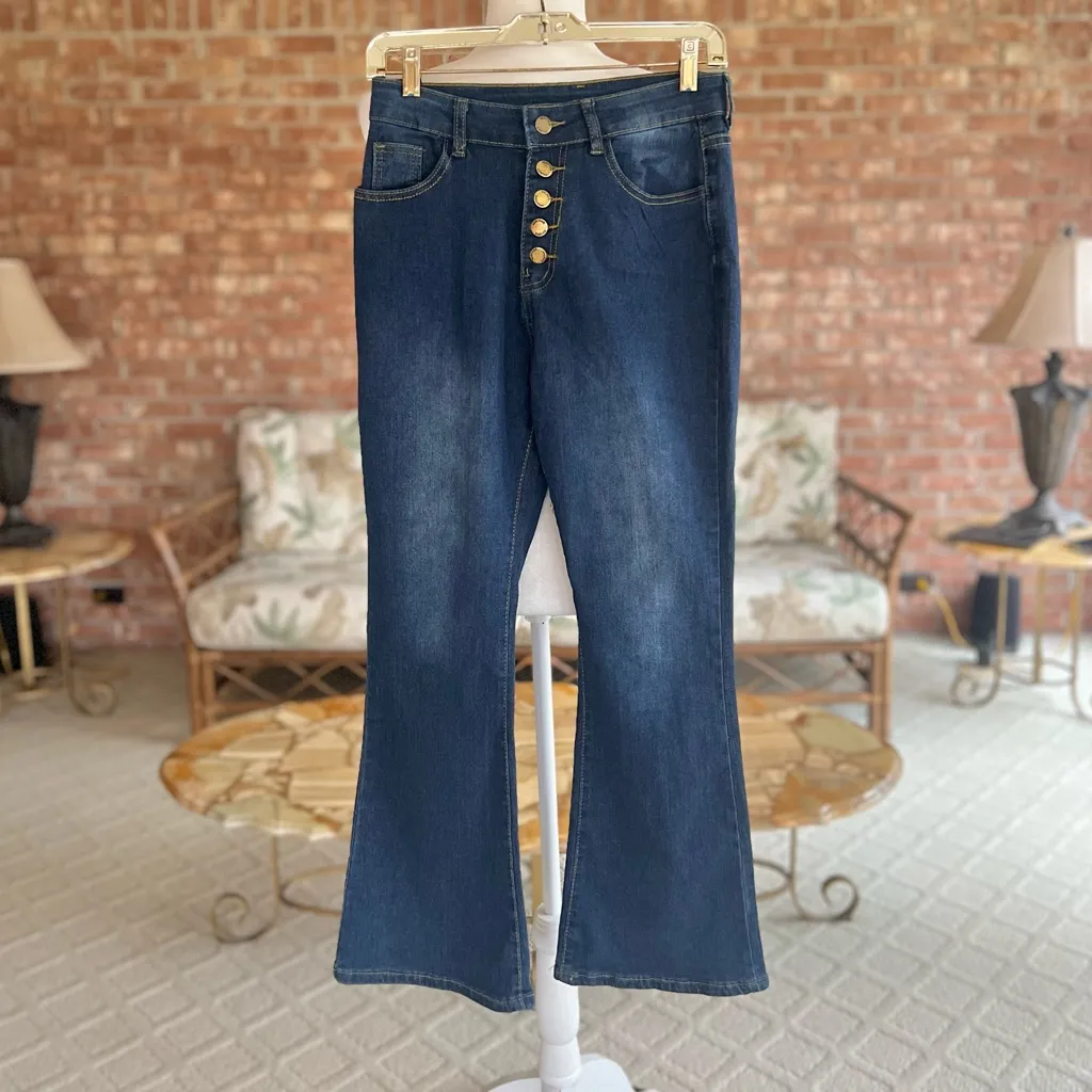 Heritage Falmer Jeans Cropped Flared Size 6 Blue 5 Button Fly High Waist Faded - Image 2
