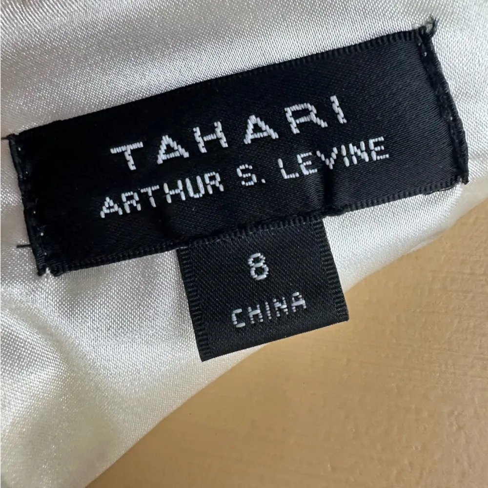 Tahari Arthur S Levine Cream Lace and Sequin Zip Back Maxi Dress Gown Womens 8 - Image 11