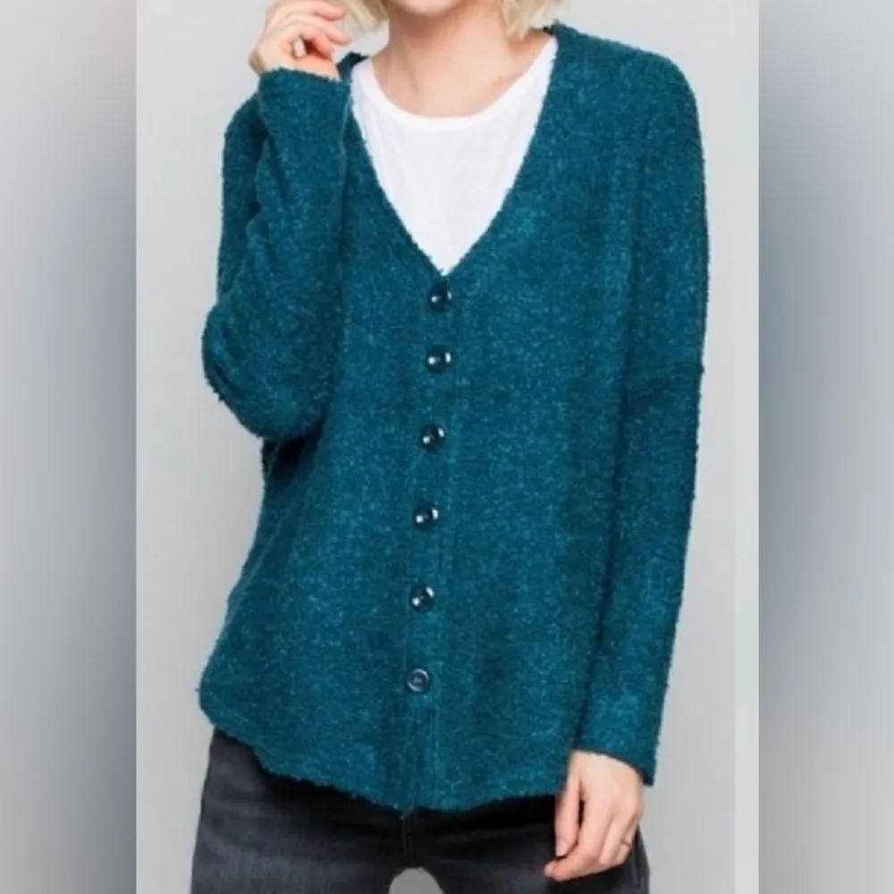 Boucle V‎ Neck Cardigan Blue - Image 10