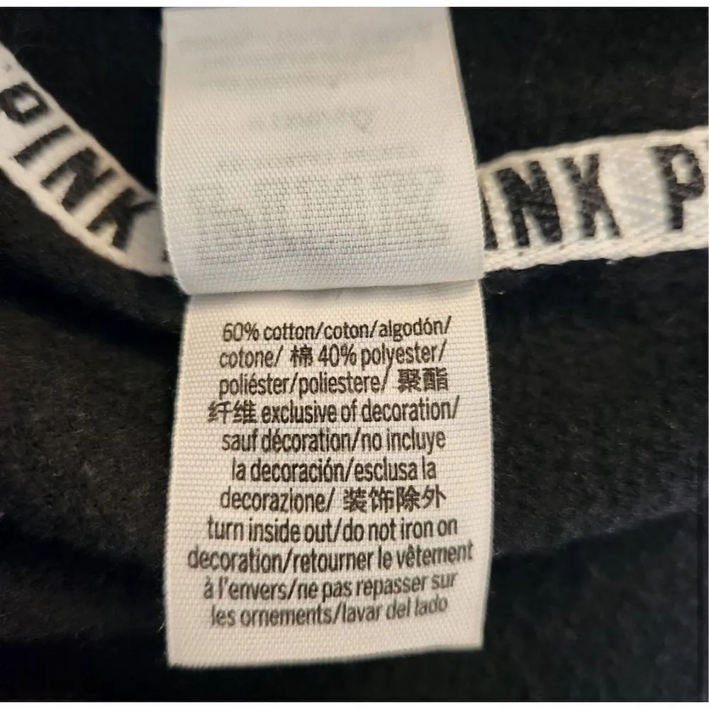 PINK Victoria's‎ Secret Cropped Poll Over Hoodie Black White Medium - Image 6