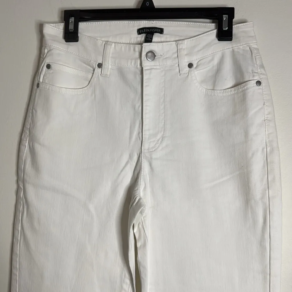Eileen Fisher Hi-Rise Straight Stretch Denim White Organic Cotton Jeans size 6 - Image 4