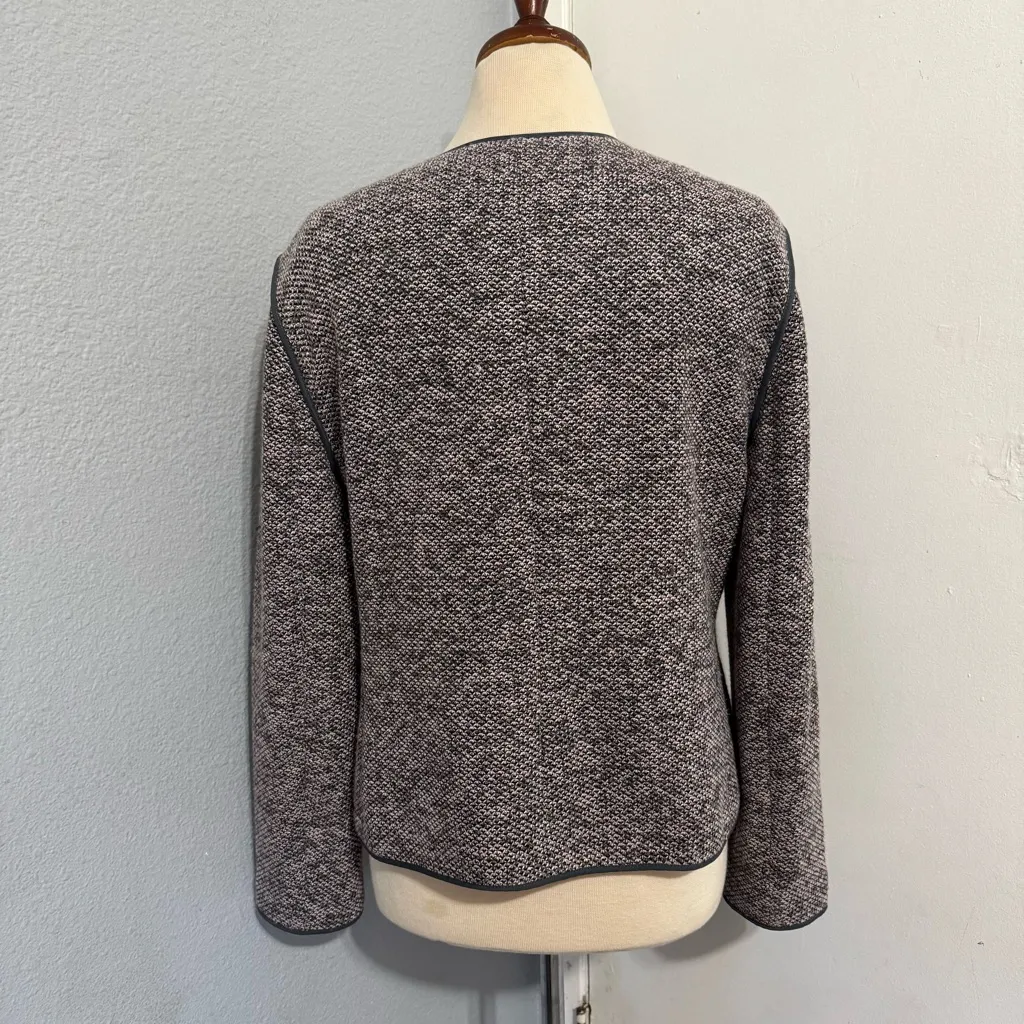 Ann Taylor Women Gray Textured Zip-Up Crew Neck Long Sleeve Jacket Size 12 - Image 5