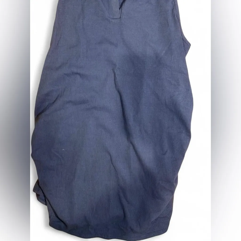 Isabel Maternity Blue Ribbed Split Neck Tank Top - Image 5