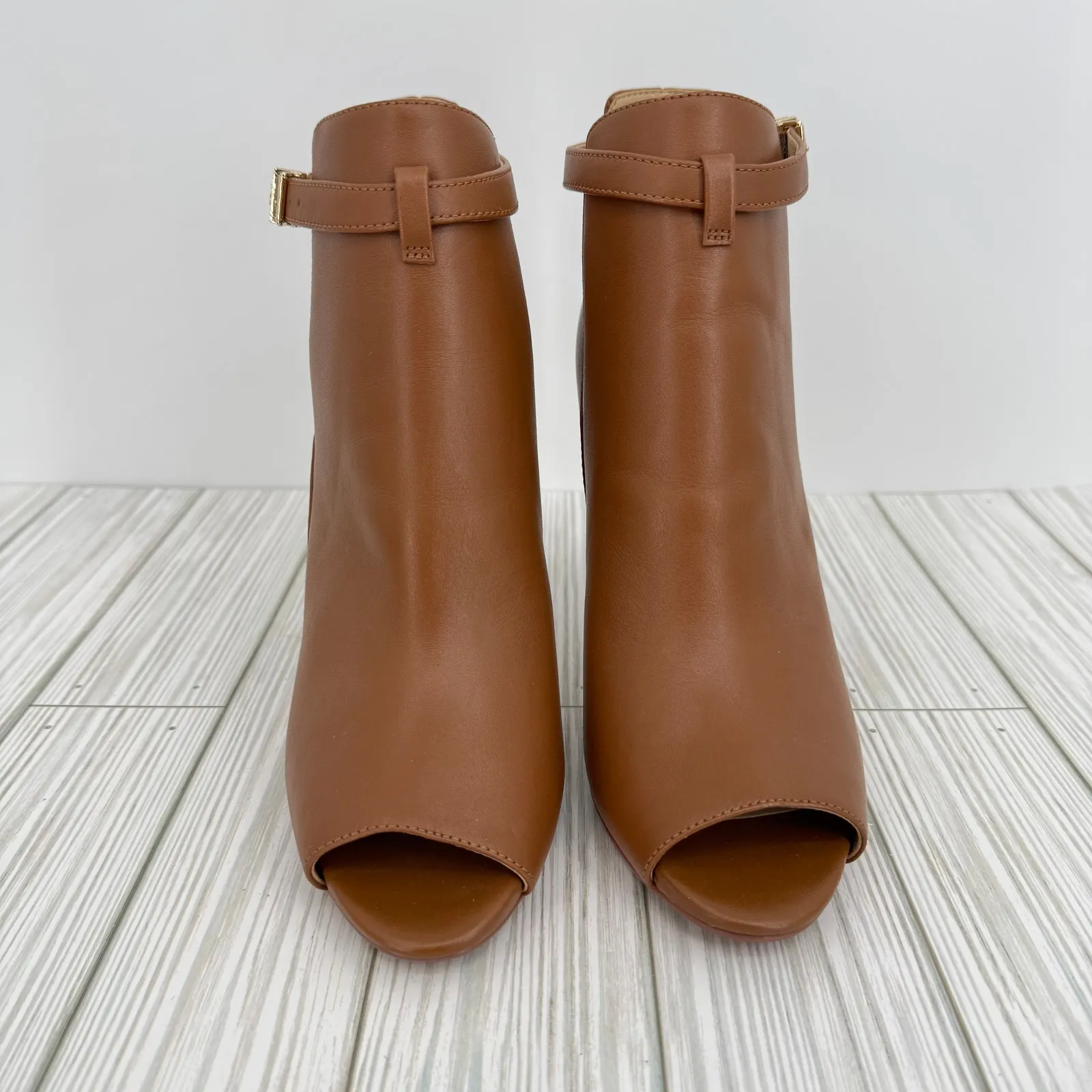 Michael Kors Lawson booties 8.5 ankle peep toe stiletto boots brown leather NEW - Image 2