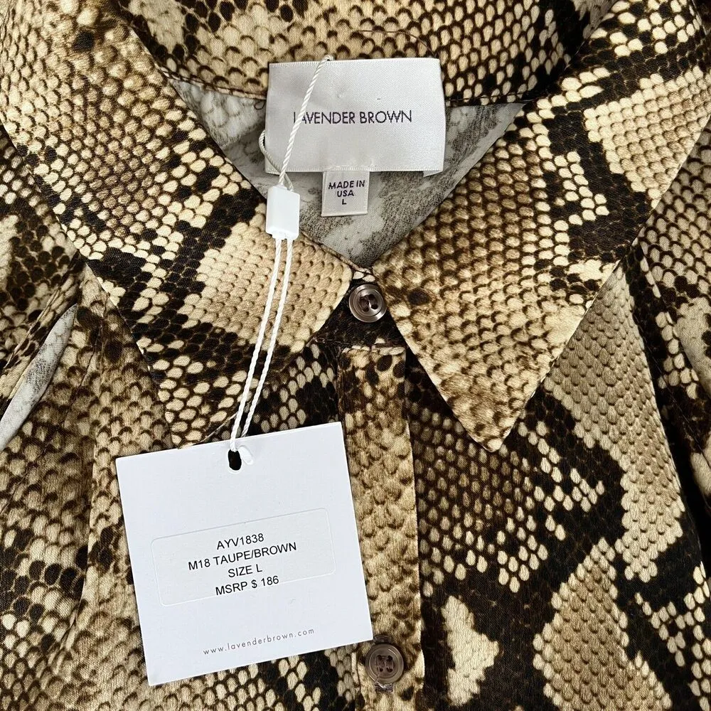 Lavender Brown Snake print woman's halter mob wife dress size large - Image 3