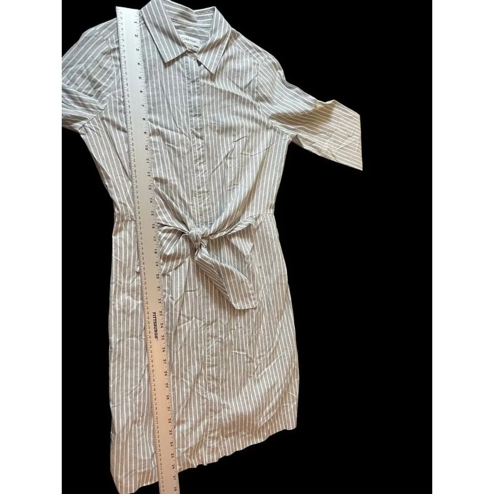 Calvin Klein Long Sleeve Button Up Dress Shirt Dress Sz 2 With Front Tie Waist - Image 12