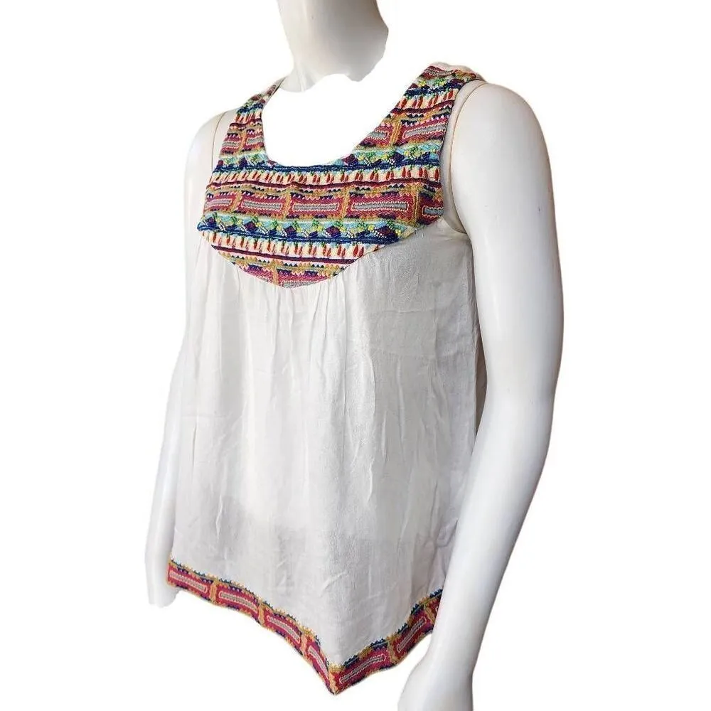 Chelsea & Violet Cream Embroidered & Beaded Tank Top (XS) - Image 2