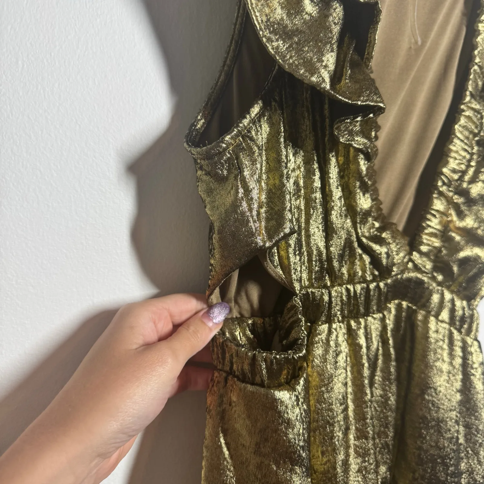 TCEC Dress Women S Bronze Tiered Ruffle Side Cutout Holiday Party Cocktail Glam - Image 5