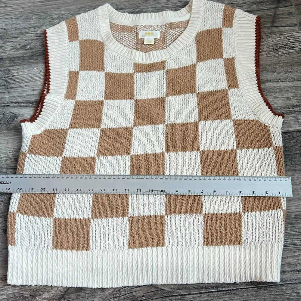 MAEVE By Anthropologie Checkered Sweater Vest Women's Size M Neutral BOHO #160 - Image 8