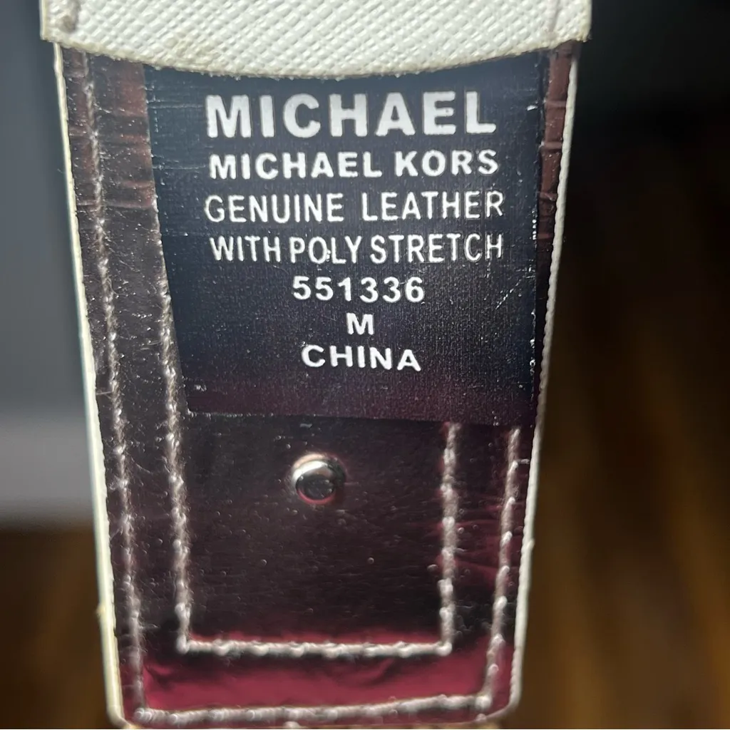 Michael Kors Tan Woven Straw Style Stretch Belt Leather Trim Ring Buckle Resort Size M - Image 4