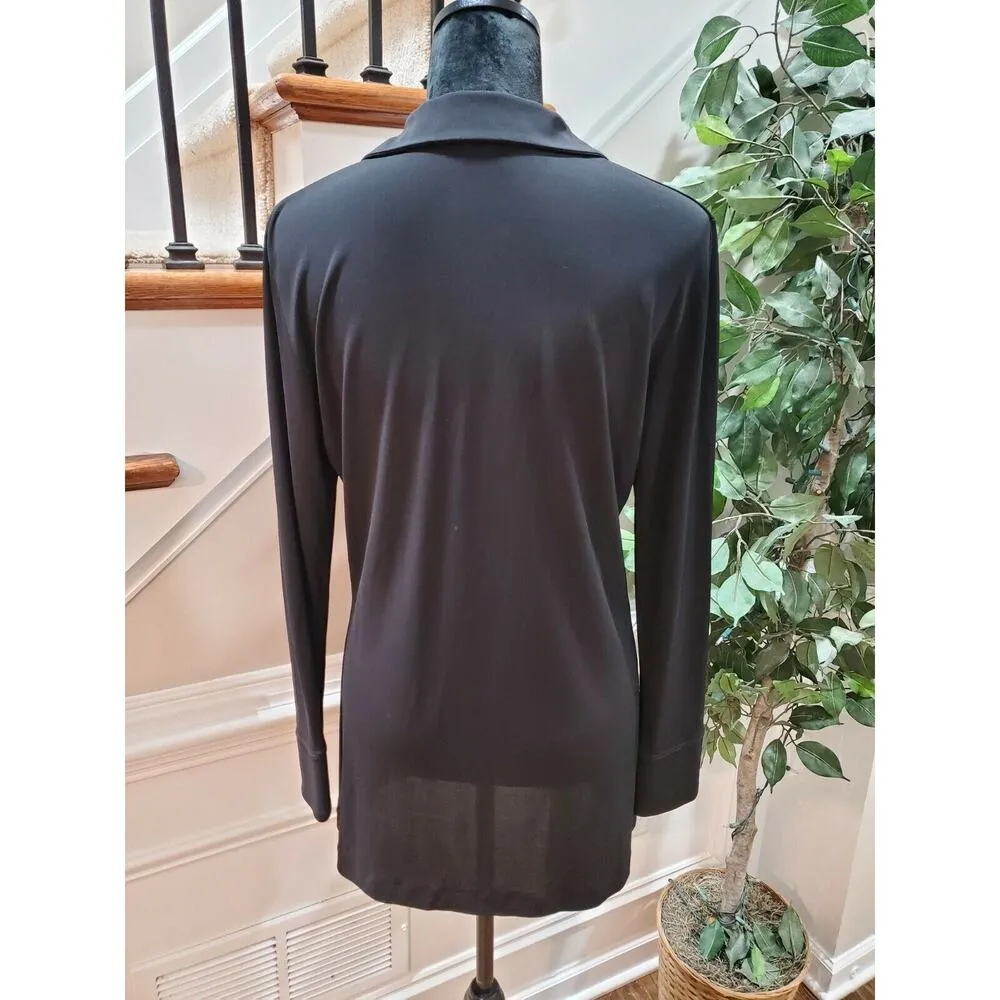 Peter Nygard Women's Black Solid Rayon Long Sleeve Collared Top Shirt Size Small - Image 6