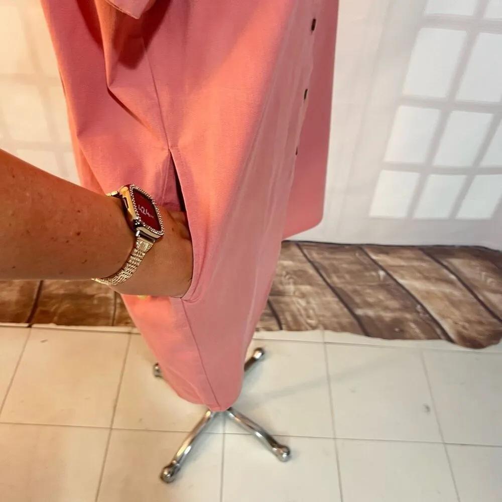 Oat coral button down short sleeve cotton shirt dress size medium Pink - Image 3