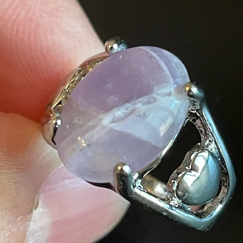 Oval purple amethyst S925 silver heart ring size 7 - Image 9