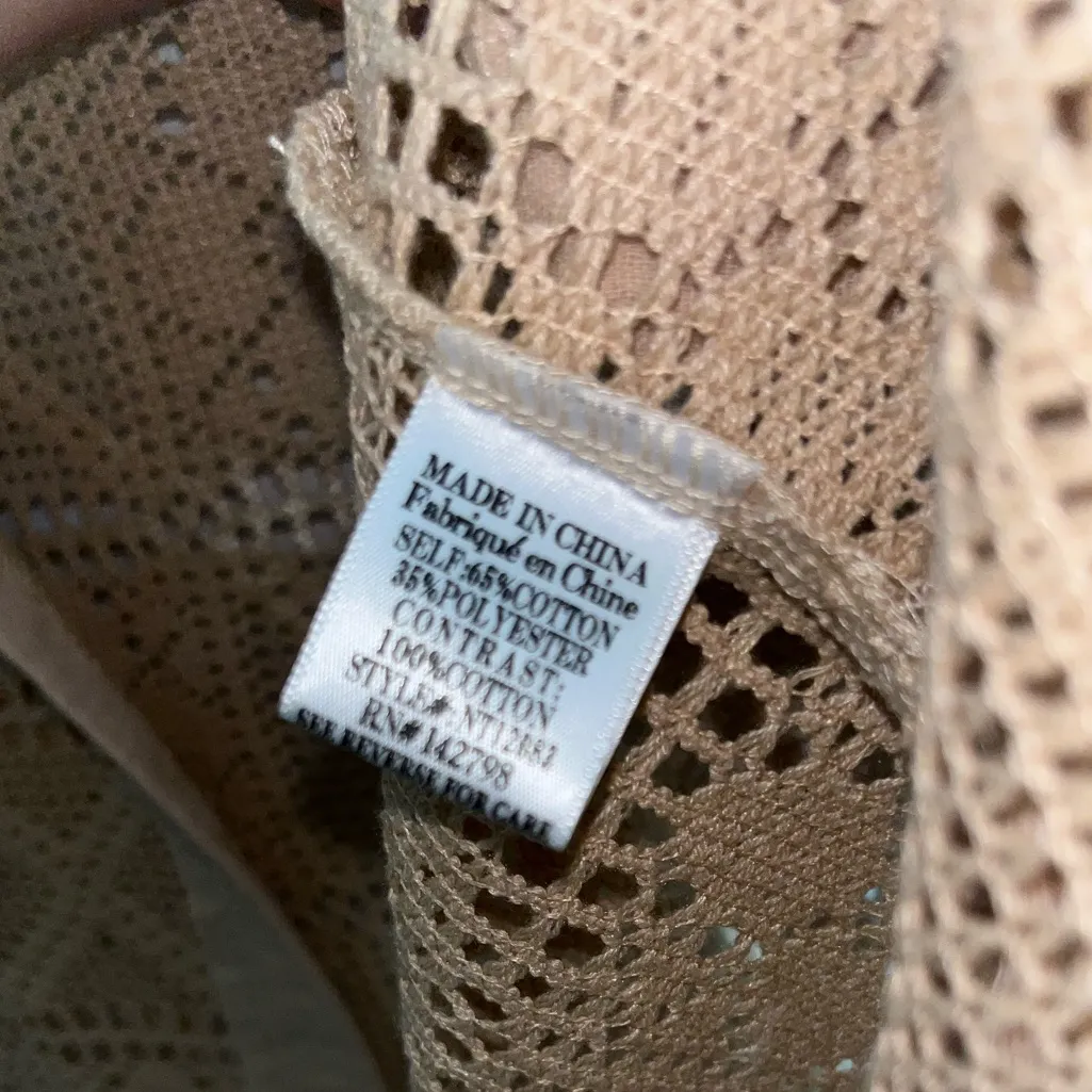 Desert Sand Open Crochet Button Up Short Sleeve Top - Image 5