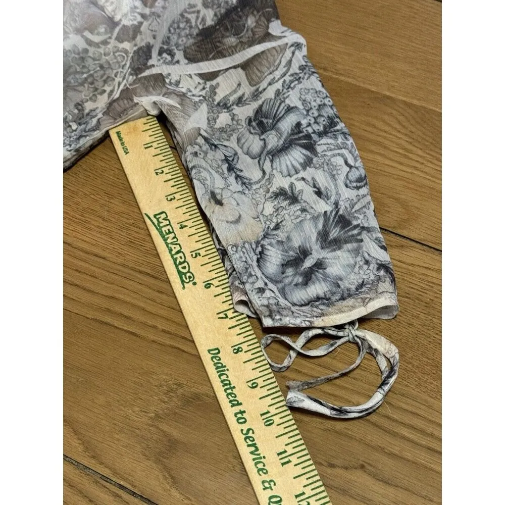 One World Live & Let Live Blouse Sz 1X Artsy Floral Lightweight Lined Tie Sleeve - Image 8