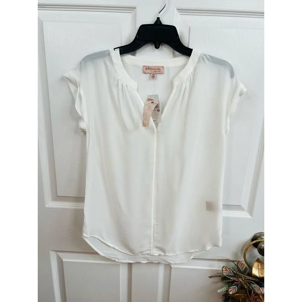 Philosophy Republic Clothing Size XS Ivory Cuffed Short Sleeve Blouse Shirt - Image 2