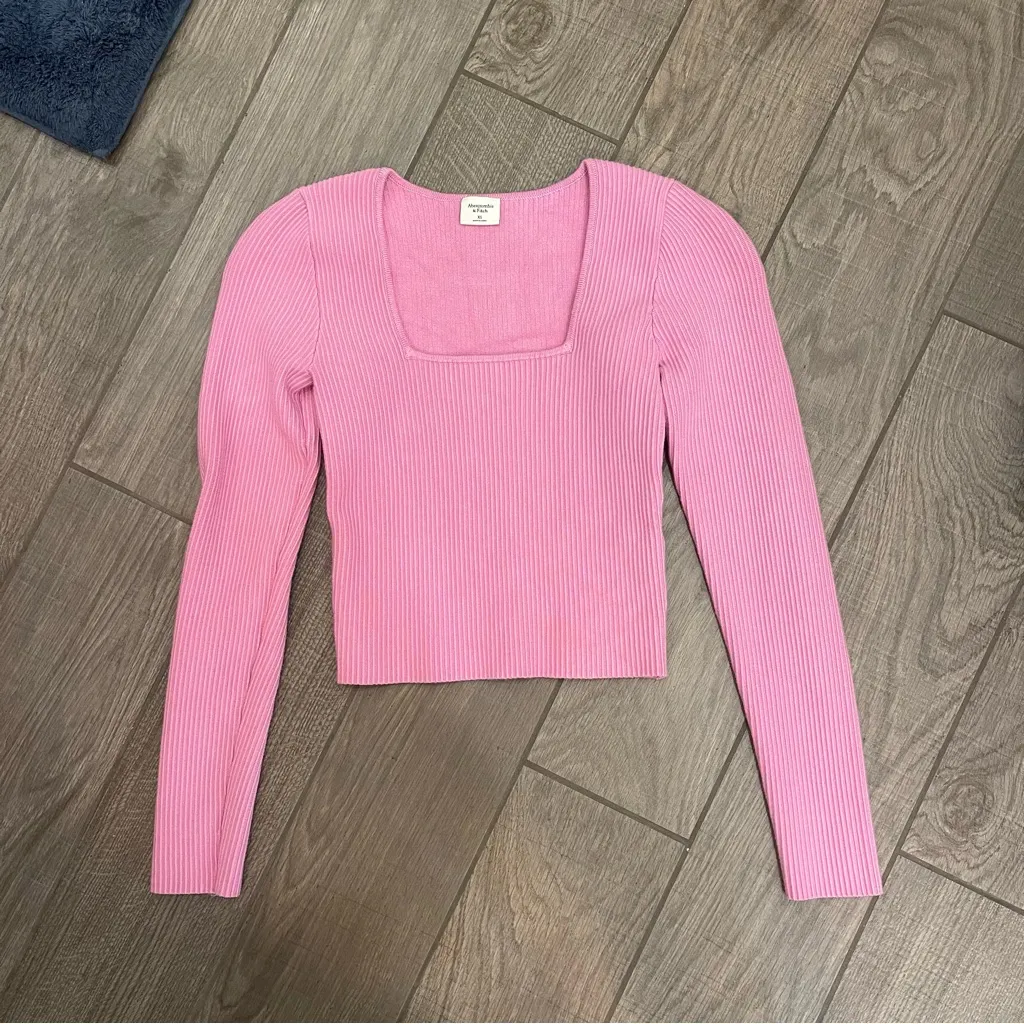 Abercrombie & Fitch Long Sleeve Ottoman Squareneck Top Pink - Image 2