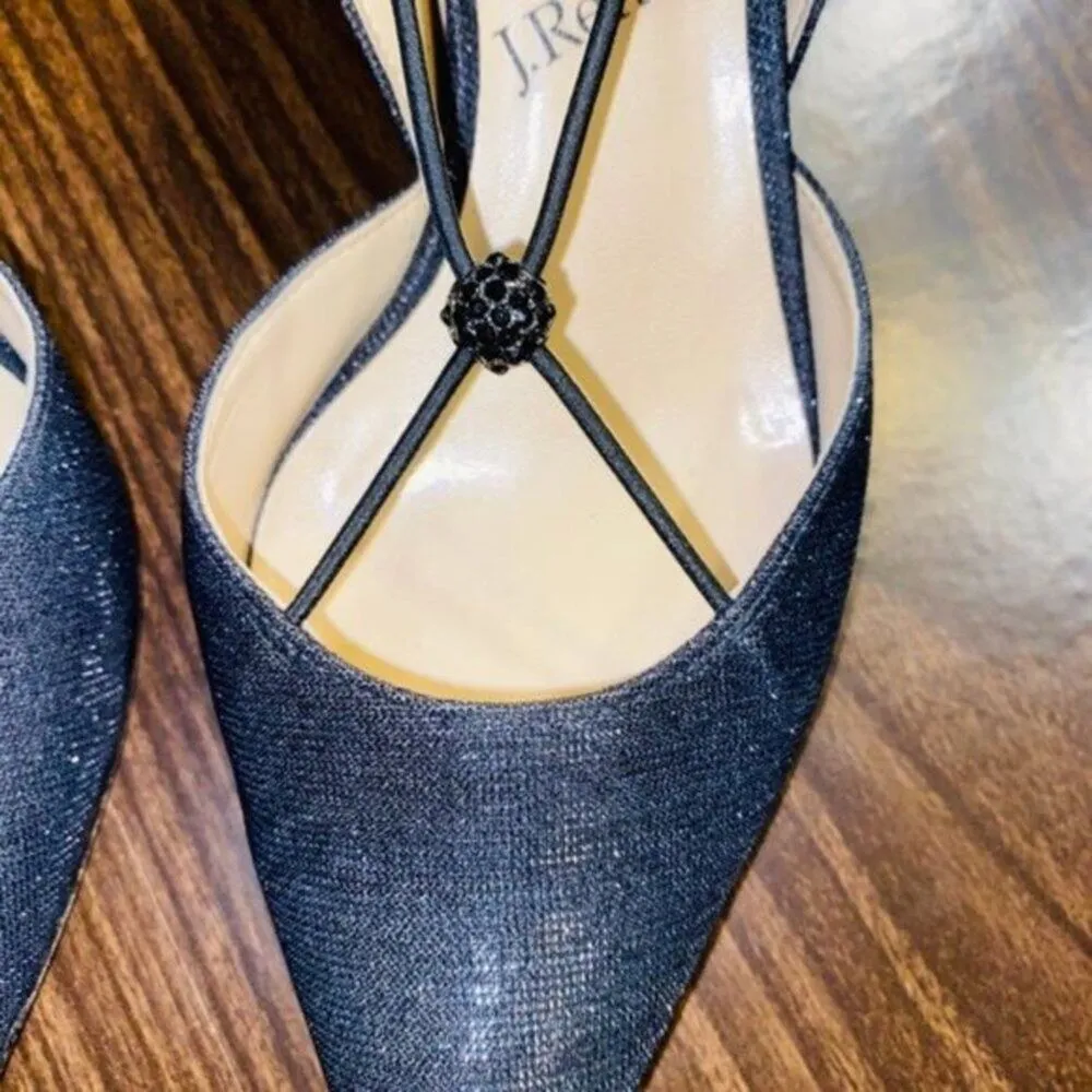 J Renee Veeva Glitter Fabric Heels Size 6 Black - Image 4