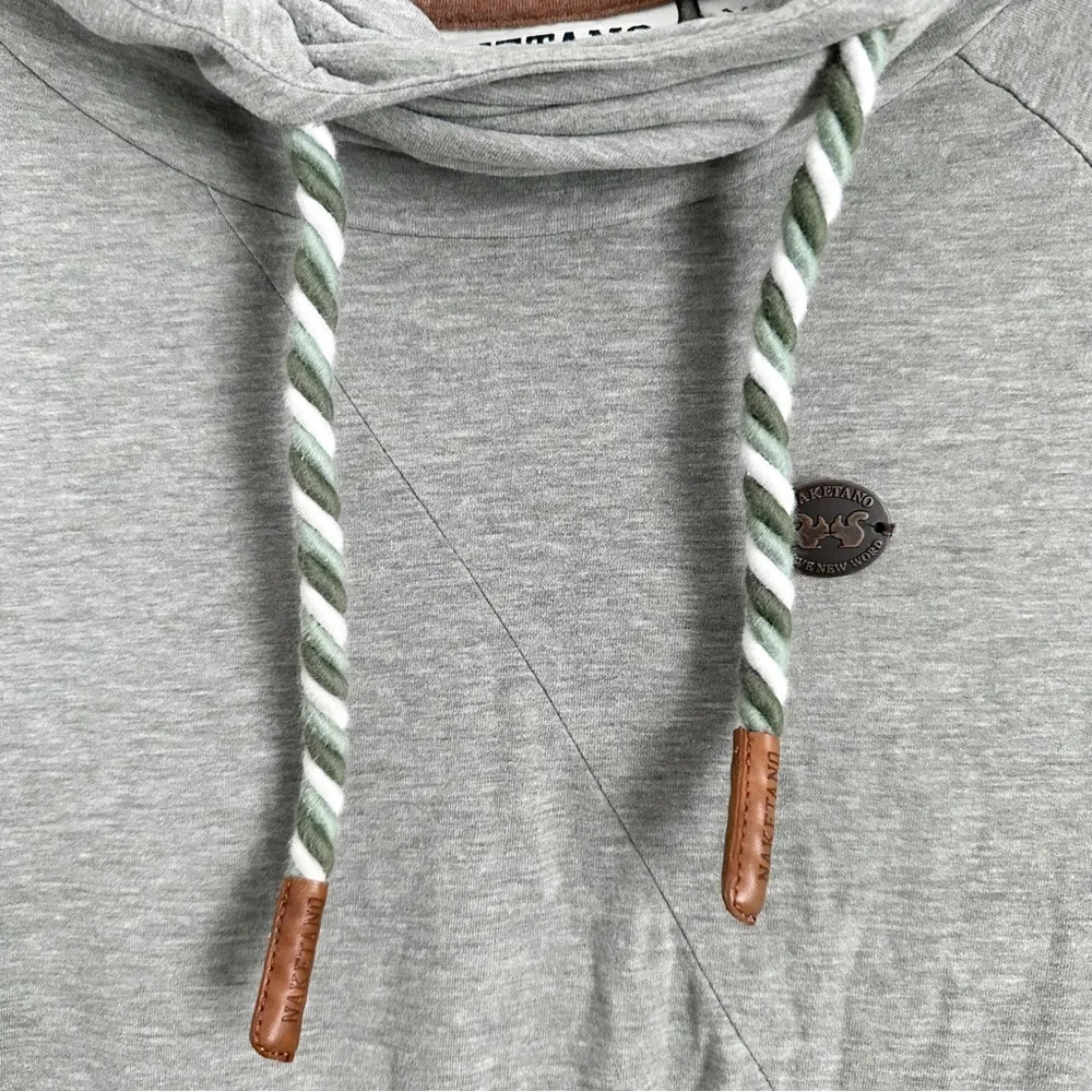 Naketano Heathered Gray Green Cowl Neck Hoodie Top sz Medium - Image 4