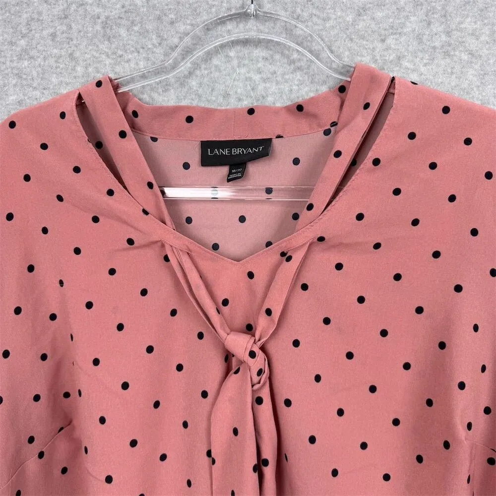 Women's Size 18/20 Pink Polka Dot Tie Neck Blouse Long Sleeve - Image 3