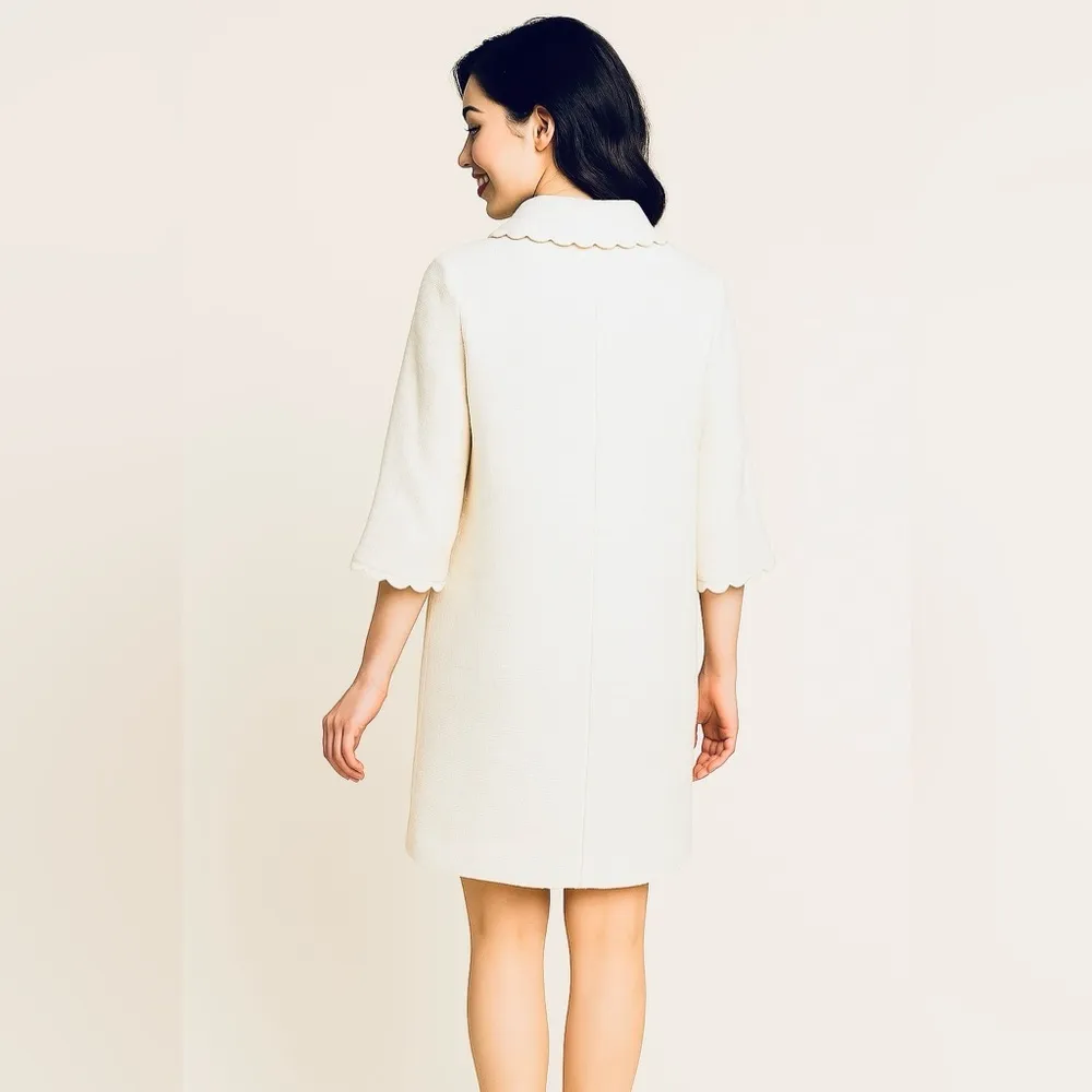 Kate Spade New York Cream Textured Scallop Trim Coat Size 10 Elegant Retro Mod - Image 6