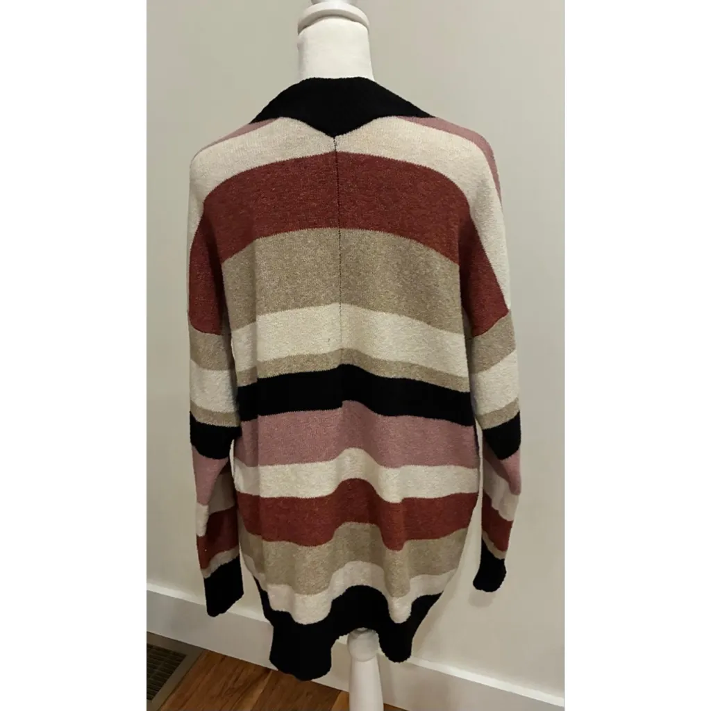 Women's PINK ROSE Striped open Cardigan Sweater S Multicolor Black - Image 4