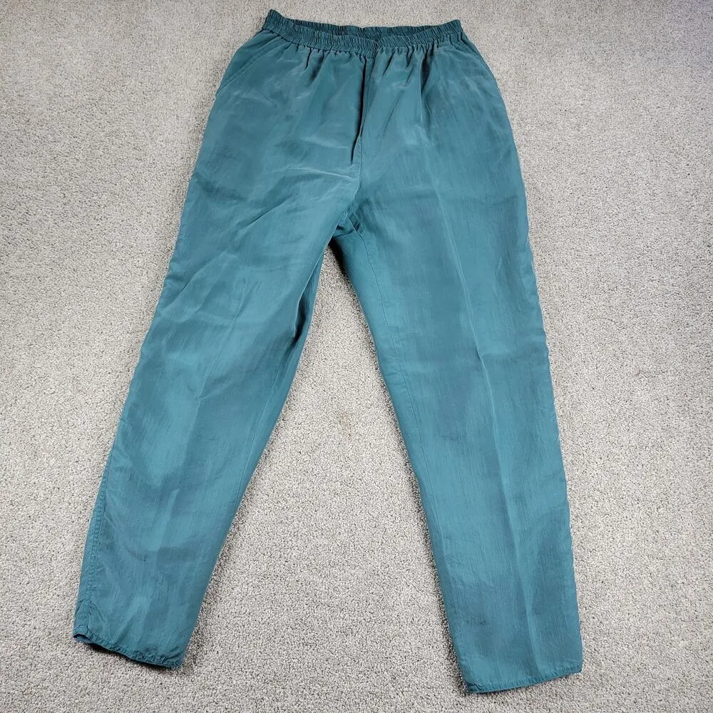 VINTAGE Otello Pelle Silk Track Suit M Green Yellow Print Shoulder Pads 80s Size M - Image 11