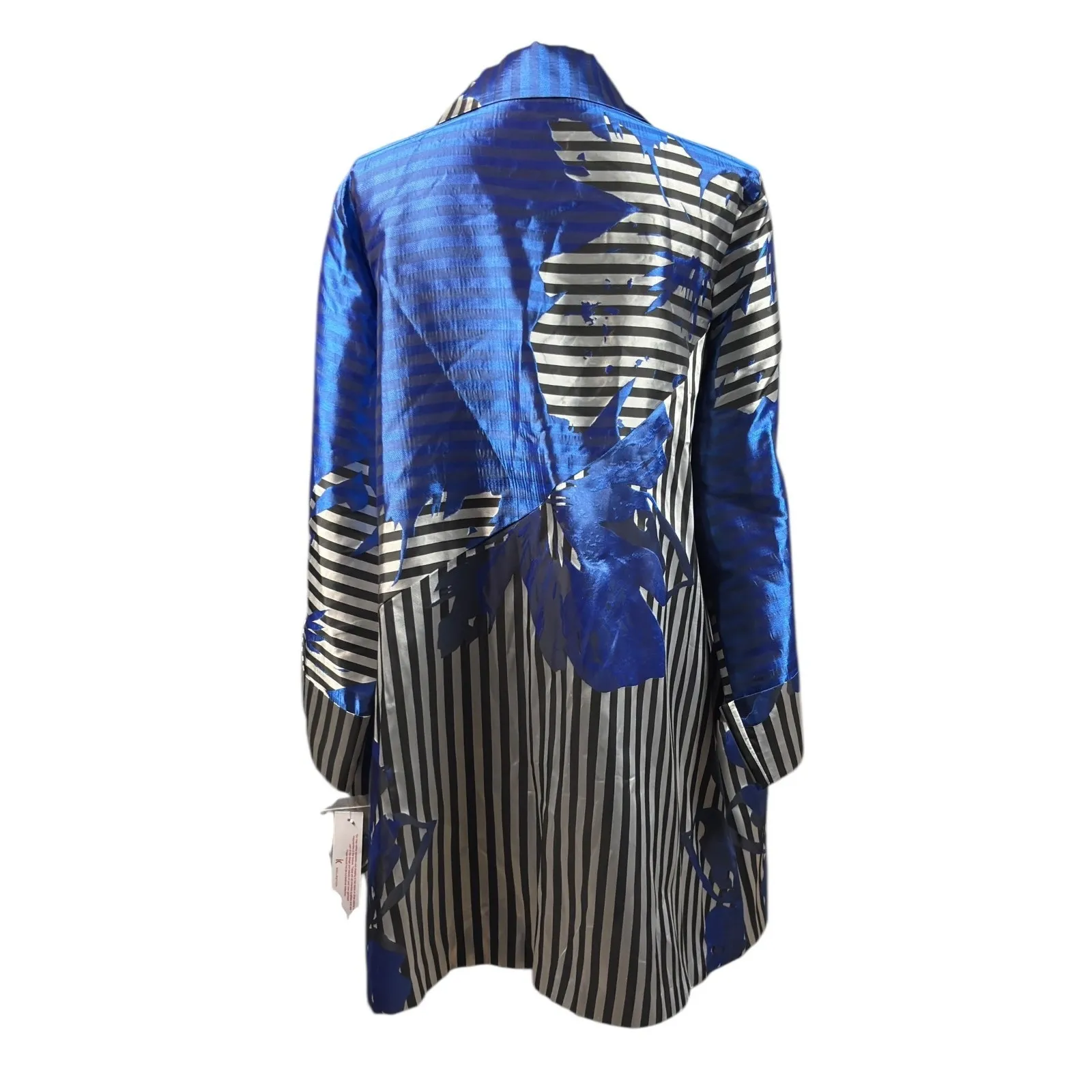 New IC By Connie K Jacket Size 3X Blue Black Silver Stripe Floral Dressy Work - Image 3