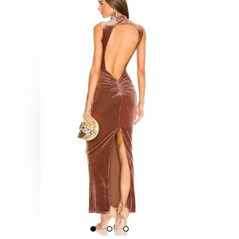 Michael Costello X Revolve NWT copper bodycon open back maxi dress medium P40 Brown - Image 2