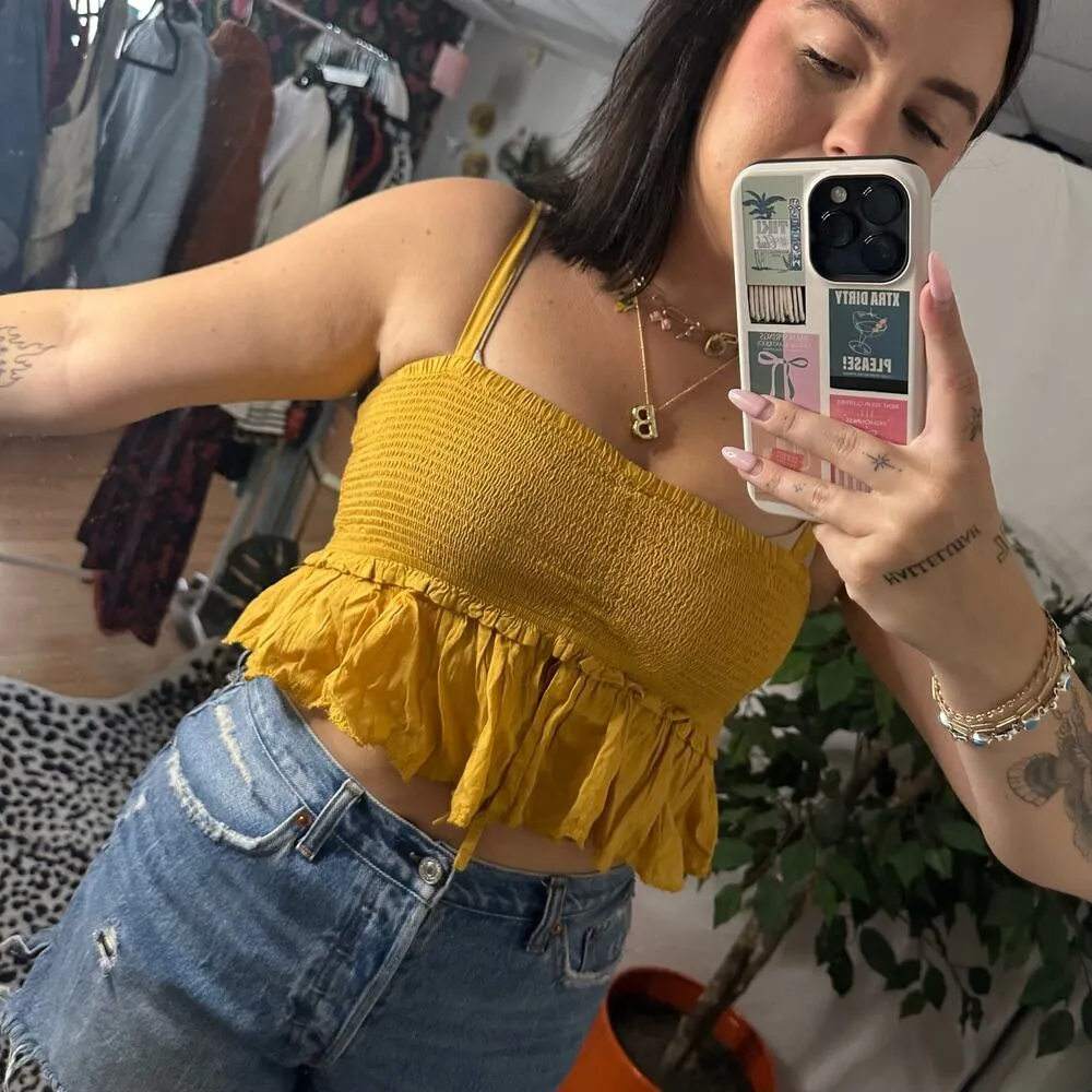 Wilfred Smocked Cropped Peplum Top Yellow Size Medium - Image 2