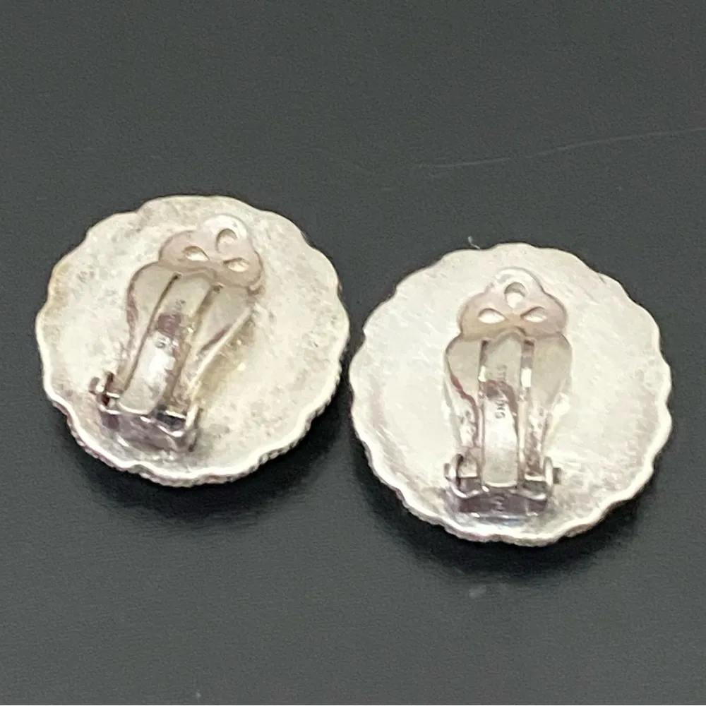 Unique Vintage STERLING Signed Red Tiger Eye Large Cabochon Clip-On Earrings 15g - Image 12